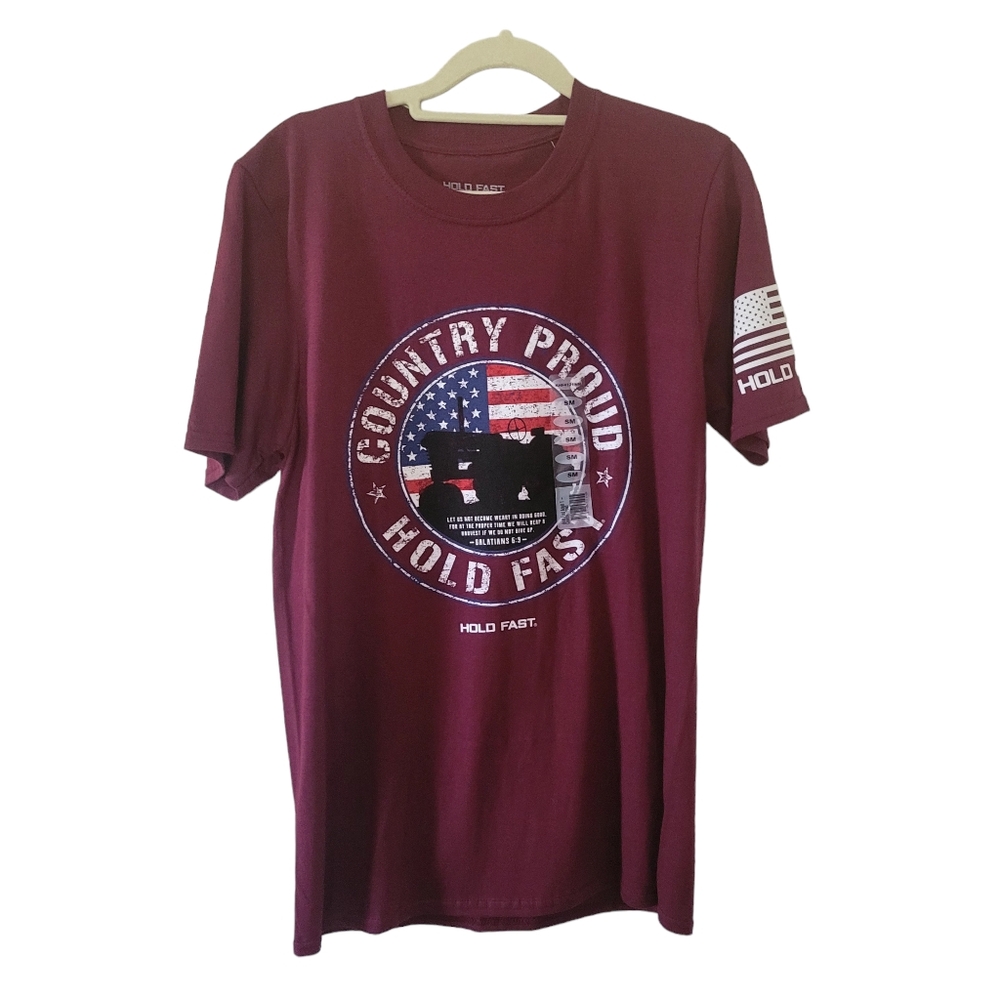 Hold Fast Country Pride Burgundy Cotton Graphic Tee Size Small